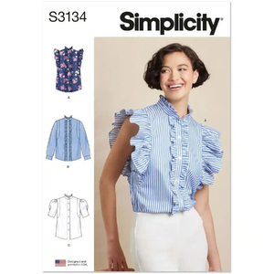Misses Ruffled Button Front Top w Sleeve Variations Simplicity Sewing Pattern 3134H5