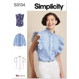 Misses Ruffled Button Front Top w Sleeve Variations Simplicity Sewing Pattern 3134H5