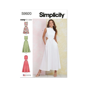 Misses’ Dress w Neckline &amp; Length Variations, Sizes 16-24 Simplicity Sewing Pattern 9920U5