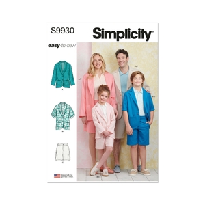 Children’s, Teens, Adults Blazers, Shorts, Sizes XS-XL Simplicity Sewing Pattern 9930A