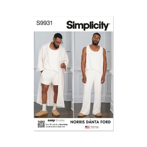 Men’s Robe, Knit Tank Top, Trousers &amp; Shorts by Norris Danta Ford, Sz S-XXL Simplicity Sewing Pattern 9931A