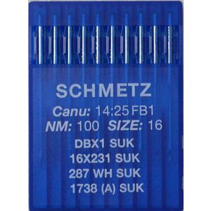 Schmetz Industrial Needles pack of 10 Size 100/16, 16x231, DBX1 SUK, 287WH SUK, 1738A SUK