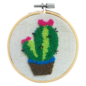 CUDDLES THE CACTUS Punch Needle Kit By Sew Easy, 10cm With Hoop, SE.NH005