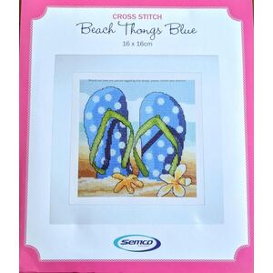 Semco Beach Thongs Blue Cross Stitch Kit 16cm x 16cm Includes Frame