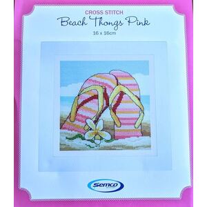 Semco Beach Thongs Pink Cross Stitch Kit 16cm x 16cm Includes Frame