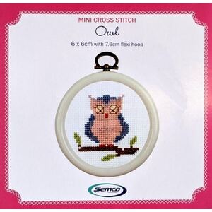 Semco OWL Mini Cross Stitch Kit 6cm x 6cm Includes Hoop