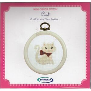 Semco CAT Mini Cross Stitch Kit 6cm x 6cm Includes Hoop