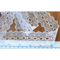 WHITE IRIDESCENT FEATHER EDGE EYELET LACE, 37mm Per 10 Metres