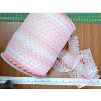 APRICOT/WHITE Iridescent Feather Edge Eyelet Lace, 37mm x 200 Meter Roll