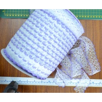 LILAC WHITE 37mm Iridescent Feather Edge Eyelet Lace, Per metre