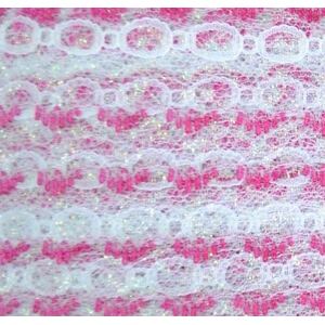 Hot Pink/White 37mm Iridescent Feather Edge Eyelet Lace, 5 Metre Pre-Cut Pack