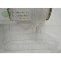 METALLIC GOLD / WHITE 37mm Iridescent Feather Edge Eyelet Lace, Per metre