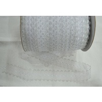 METALLIC SILVER WHITE 37mm Iridescent Feather Edge Eyelet Lace, Per metre