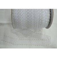 METALLIC SILVER Iridescent Feather Edge Eyelet Lace, 37mm x 200 Meter Roll