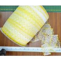 LEMON WHITE 37mm Iridescent Feather Edge Eyelet Lace, Per Metre 