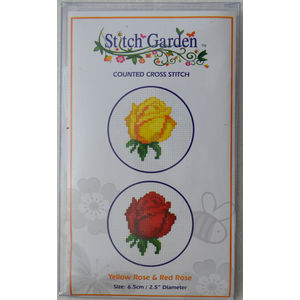 Stitch Garden Mini Counted Cross Stitch Kit, Yellow Rose & Red Rose
