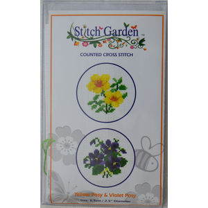 Stitch Garden Mini Counted Cross Stitch Kit, Yellow Posy &amp; Violet Posy