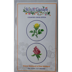 Stitch Garden Mini Counted Cross Stitch Kit, Yellow Rosebud &amp; Pink Rosebud