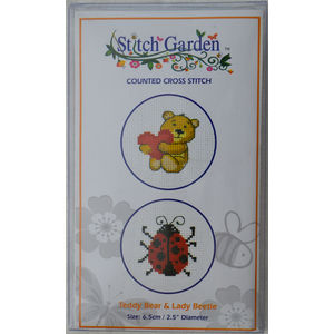 Stitch Garden Mini Counted Cross Stitch Kit, Teddy Bear &amp; Lady Beetle