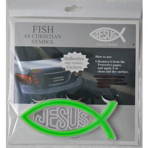 Reflective High Visibility Fish/Jesus Sticker, 120mm x 50mm