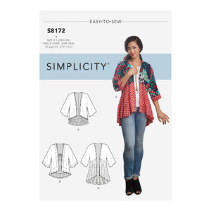 Simplicity Sewing Pattern 8172 Women's Fashion Kimonos with Length, Fabric and Trim Variations