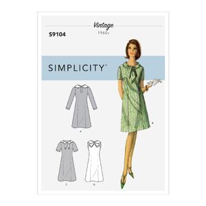 Simplicity Sewing Pattern S9104 Misses&#39; Vintage Dresses With Sleeve &amp; Neckline Variation H5 Sizes 6-14