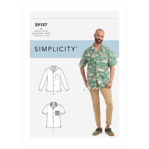 Simplicity Sewing Pattern S9157 Men&#39;s Open Pointed Collar Shirts Simplicity Sewing Pattern 9157