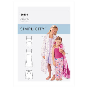 Simplicity Sewing Pattern S9208 Children&#39;s/Girls&#39; Robe, Belt, Tops, Gown, Shorts and Pants Simplicity Sewing Pattern 9208