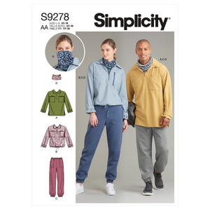 S9278 UNISEX TOP, PANT, NCKPCE Simplicity Sewing Pattern 9278