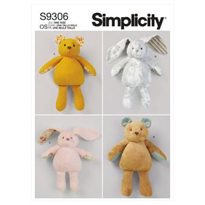 S9306 PLUSH BEARS &amp; BUNNIES Simplicity Sewing Pattern 9306