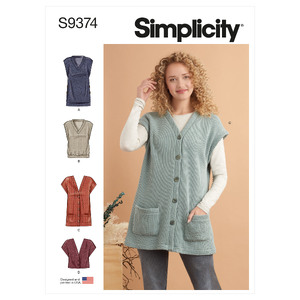 S9374 MISSES&#39; KNIT VESTS Simplicity Sewing Pattern 9374