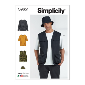 Simplicity Sewing Pattern S9651 Men&#39;s Knit Top, Waistcoat and Hat Sizes BB 44-52