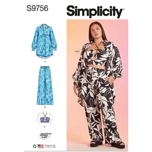 Simplicity Sewing Pattern S9756AA Misses&#39; &amp; Women&#39;s Shirt Pants, Halter Top Sizes 10-18