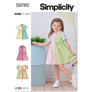 Simplicity Sewing Pattern S9760A Toddlers&#39; Dress with Sleeve Variations Sizes 1/2-4