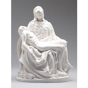 La Pieta Statue Mary Holding Jesus, White 27cm High Plaster, Made in Italy