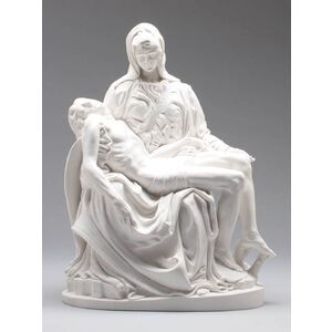 La Pieta Statue Mary Holding Jesus, White 27cm High Plaster, Made in Italy