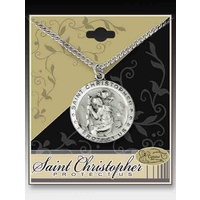 Cathedral Art Saint Christopher Pendant, SILVER Tone Round 25mm On 18" Chain