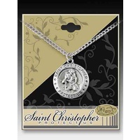 Cathedral Art Saint Christopher Pendant, SILVER Tone Round 17mm On 18&quot; Chain