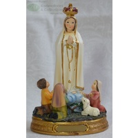 Our Lady Fatima With Children Statue, Resin, 125mm (5&quot;) High x 80mm Wide x 55mm Deep