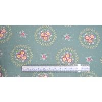 Charles Parsons Hearts &amp; Happy Flowers BLUE 110cm Cotton Fabric