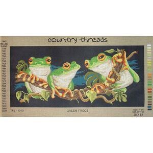 GREEN FROGS Tapestry Design Printed On Canvas TFJ-1010 Plus DMC WOOL Required
