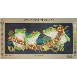 GREEN FROGS Tapestry Design Printed On Canvas TFJ-1010 Plus DMC WOOL Required