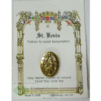 St. Kevin Lapel Pin, Gold Tone, Patron To Resist Temptation