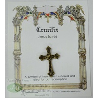 Crucifix Lapel Pin, Gold Tone, Jesus Saves