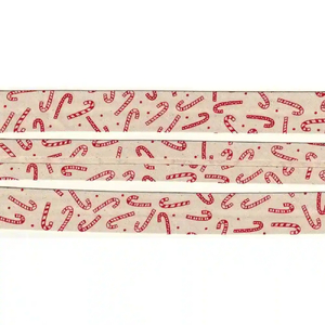 CANDY CANES Print Cotton Bias Binding, 25mm Single Folded By The Metre