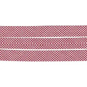 RED CHECKER Print Cotton Bias Binding, 25mm Single Folded By The Metre