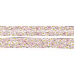 FLOWERS on PINK Print Cotton Bias Binding, 25mm Single Folded x 6 Metres