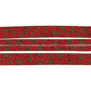 METALLIC HOLLY RED Print Cotton Bias Binding, 25mm Single Folded By The Metre
