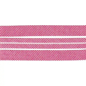 REDISH PINK CHECK Print Cotton Bias Binding, 25mm Single Folded By The Metre