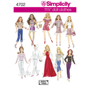 Doll Clothes Simplicity Sewing Pattern 4702